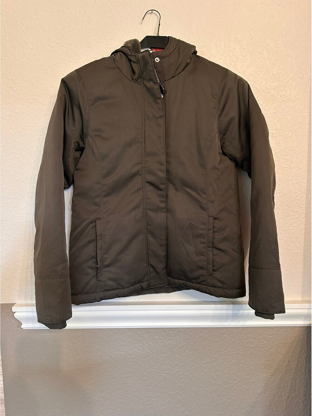 Abercrombie & Fitch Ultra Parka Jacket Olive Green Faux Fur Hooded Womens Size M